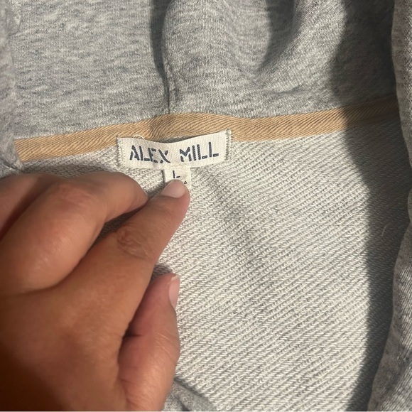 Alex Mill V-Neck Terry Cloth Long Sleeve High Low Cropped Hoodie in Gray Sz L - Picture 7 of 16